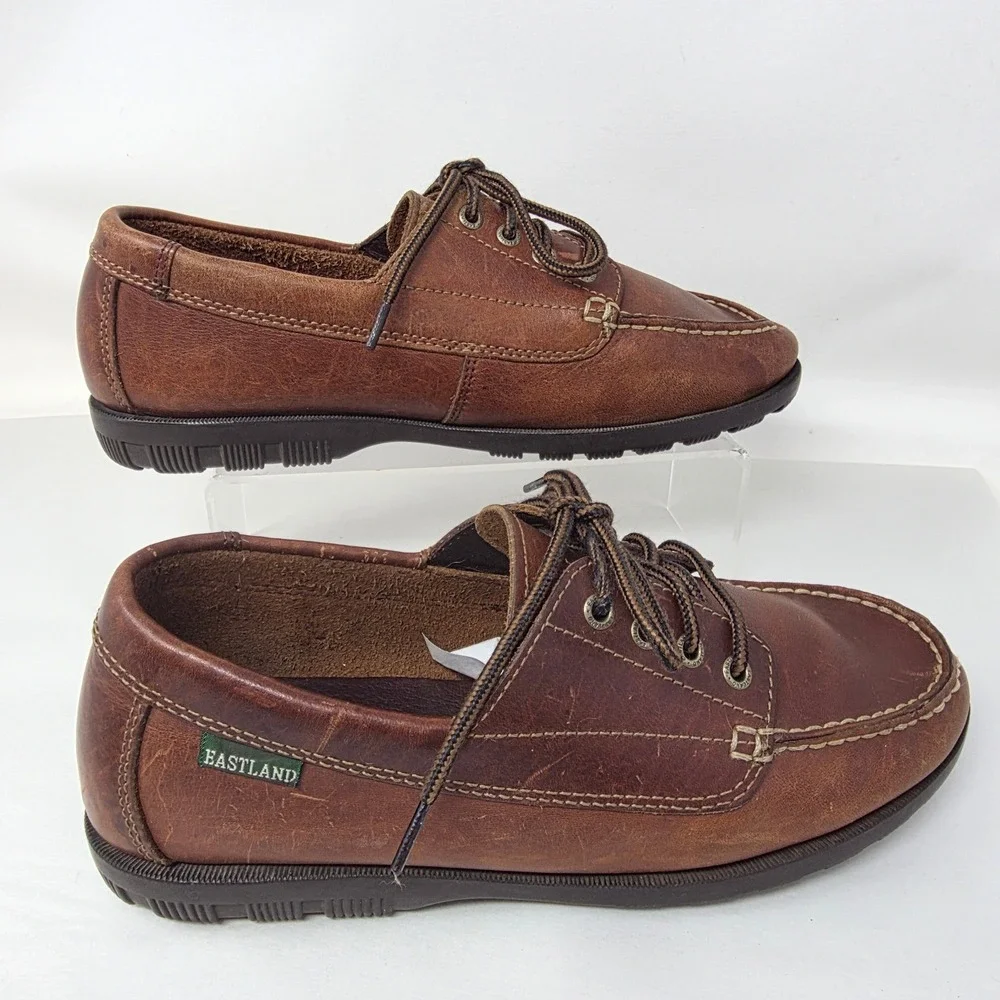 Eastland Boat Shoes Mens 9.5 M 3135 Oxford Brown Leather Moc Toe Good